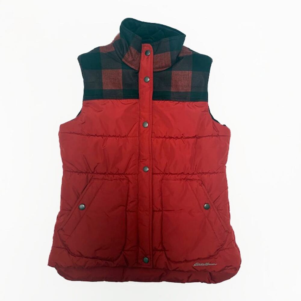 EDDIE BAUER Buffalo Plaid Puffer Red Vest | S